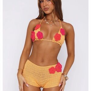 Orange Crochet Bikini Set with Pink Accents